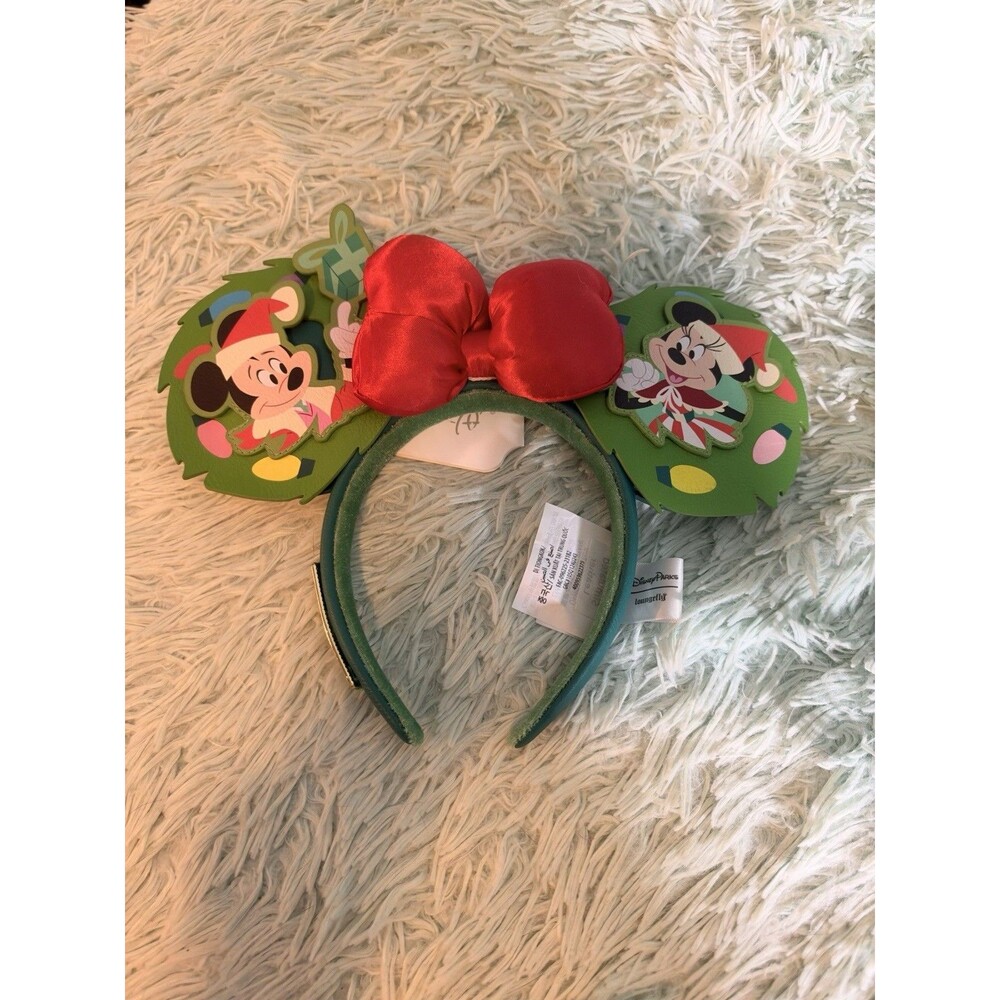 Disney Parks Green Christmas Mickey & Minnie Mouse Ear Headband by Loungefly